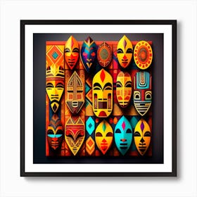 African Masks,A wall of colorful African masks Art Print