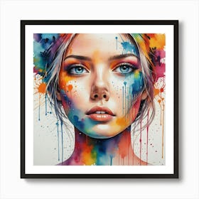 Colorful Girl With Paint Splatters 1 Art Print