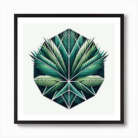 Geometric Art Green fan of palm leaves 3 Art Print