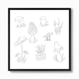 Doodle Mushrooms Art Print