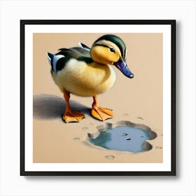 Duck In A Puddle Art Print