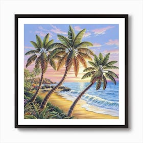 Three palm trees on the sea coast 9 Art Print