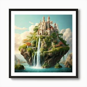 Firefly Soft, Pastels, Intricate, Castle, Floating, Islands, Cascading, Waterfalls, Dreamy, Ethereal (8) Art Print