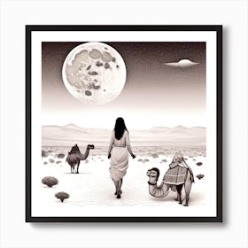 Moon And The Camels Art Print