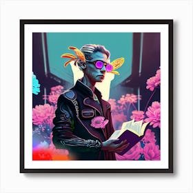 Man With Glasses And Flowers Art Print