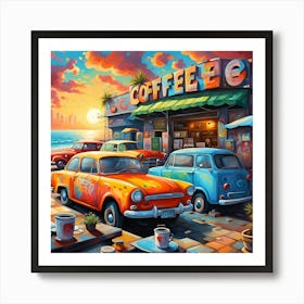 Coastal Cruise Coffee Shop At The Beach Art Print