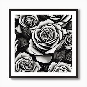 Black And White Roses 4 Art Print