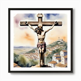 A Holistic Depiction Of The Somber Event Of Jesus Crucifixion  796589738 Art Print
