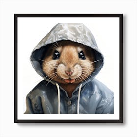 Watercolour Cartoon Gerbil In A Hoodie 3 Art Print