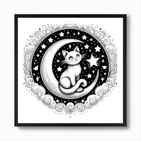 Cat On The Moon 7 Art Print