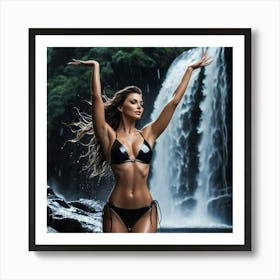 Beautiful Woman In Bikini In Front Of Waterfall yuh Art Print