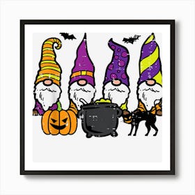 Gnomes Pumpkin Black Cat Spooky Halloween Men Women Kids Art Print