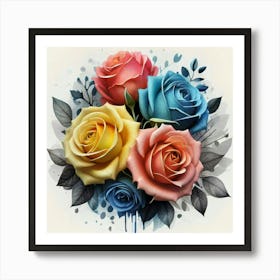 Watercolor design with beautiful roses oil painting abstract 2 Art Print