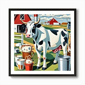 Dairy Farm Scene Cubism Style Art Print