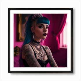 Sexy Girl With Blue Hair Art Print