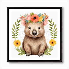 Floral Baby Wombat Nursery Illustration (29) Art Print