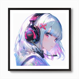 Anime Girl With Headphones 2 Art Print