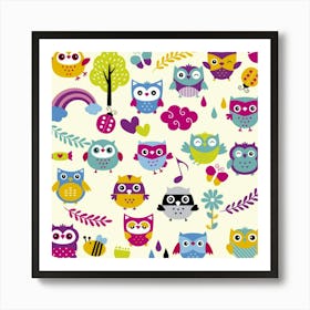 Funny Colorful Owls Poster