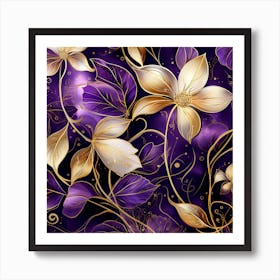 Gold And Purple Floral Pattern Art Print