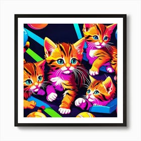 Kittens With Balls Art Print