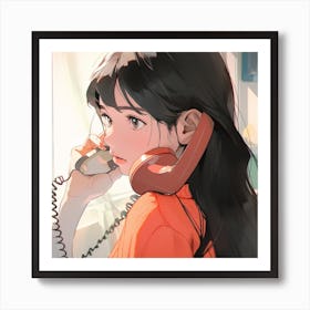 Anime Girl Talking On The Phone 2 Art Print