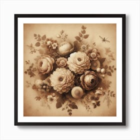 Flower Bouquet In Sepia Art Print