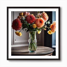 Dahlias In A Vase 2 Art Print