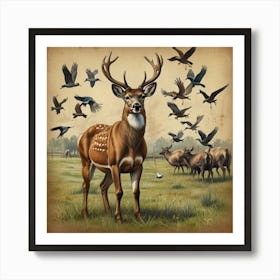 Deer And Birds 1 Poster