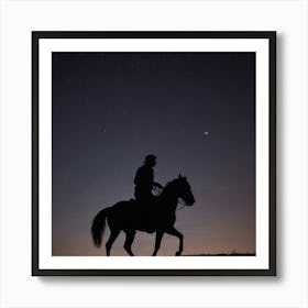 Silhouette Of A Cowboy Riding His Horse Affiche