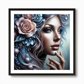 Beautiful Girl With Flowers 16 Art Print