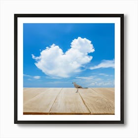 Bird On A Wooden Table Art Print