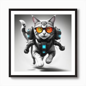 Cat With Glasses Futuristic Art Print