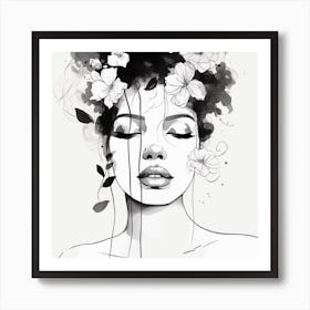 Black And White Flower Painting Art Print