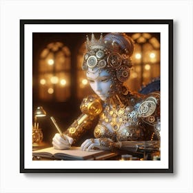 Steampunk Woman Writing Art Print