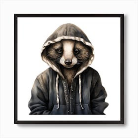 Watercolour Cartoon Badger In A Hoodie Art Print