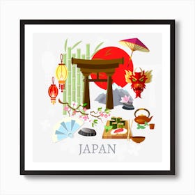 Japanese Symbols Culture Of Japan Tradition Illustration Japan Culture Food Geisha Art Print