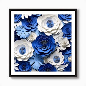 Blue And White Paper Flowers Art Print