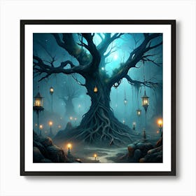Ancient Tree With Lanterns 6 Art Print