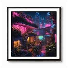 A Hidden Rooftop Garden In A Bustling City Art Print