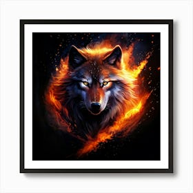 Majestic Wolf Center Of Composition Surrounded By A Dynamic Play Of Fiery And Electric Sparks Bat Art Print