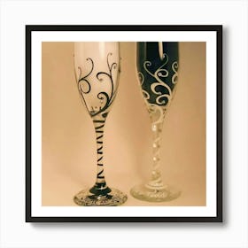 Black And White Wine Glasses Art Print