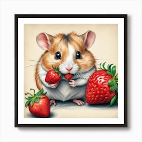 Hamster With Strawberries Art Print