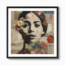 Collage of Woman With Flowers On Her Head Art Print