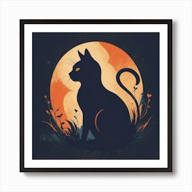 Cat In The Moonlight Art Print