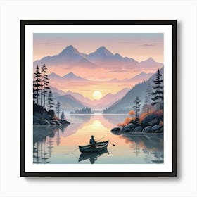 Lake With Boat In Mountain Art Print (1) Art Print