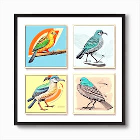 Four Birds On A Branch 1 Art Print