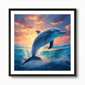 Dolphins Leaping Out Of The Pale Blue Ocean Art Print