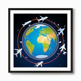 Graphic Vector Icon Showcasing A Sphere Reflecting A Travel Themed Geography Symbol Surrounded By S (4) Affiche