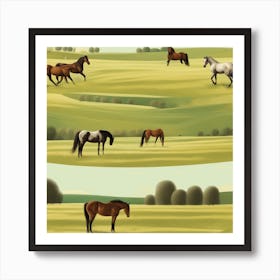 Horses In The Field 2 Art Print