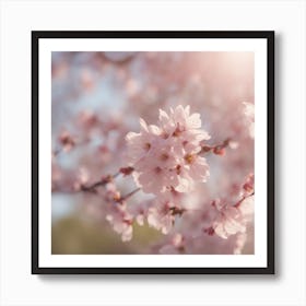 A Blooming Cherry Blossom Tree With Petals Gently Falling In The Breeze Art Print